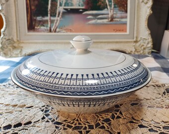 Ridgway Venetian Serving Bowl with Lid, Platinum Edged China