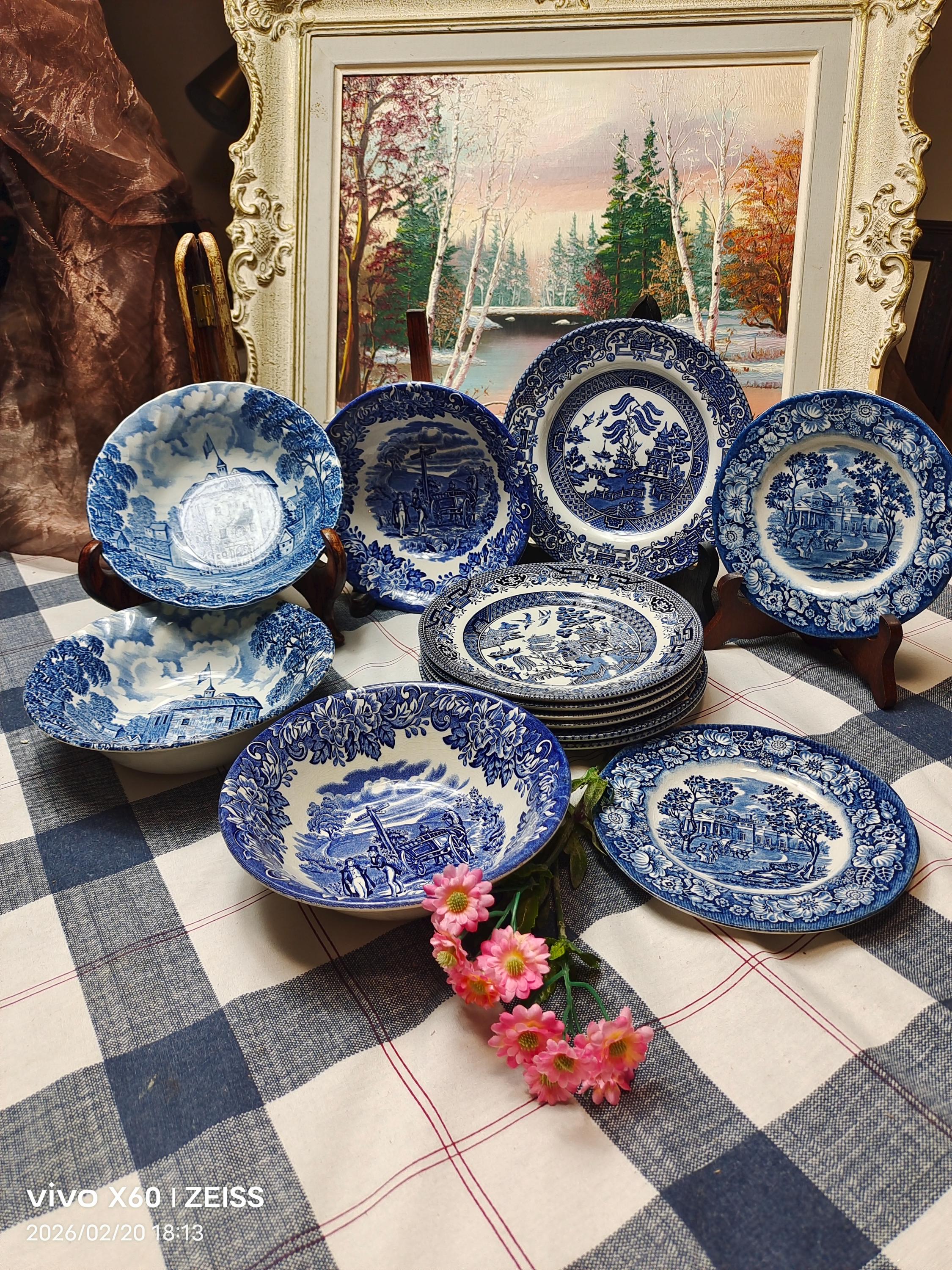 Vintage Blue & White Transferware Plate and Bowl Collection – Mixed ...