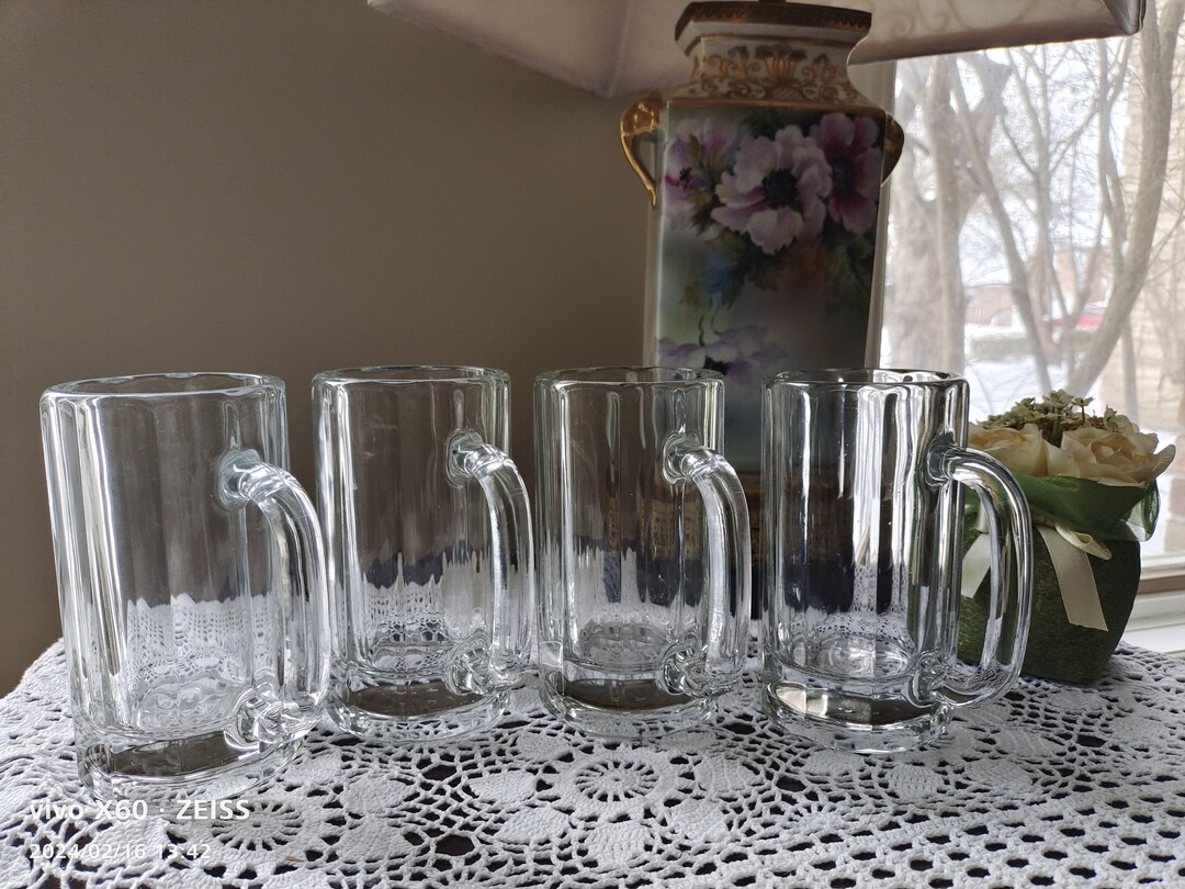 Libbey Ribbed Glassware A Set of 4 Libbey Heavy Glass 16 Oz Ribbed Beer Mugs With D-shaped ...