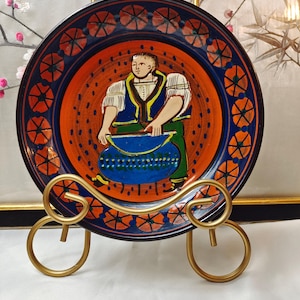 Vintage Swiss Folk Art Pottery Plate by Hans Schneider Steffisburg, Mid-Century Hand-Painted Studio Ceramic, Alpine Cheese Maker Dec