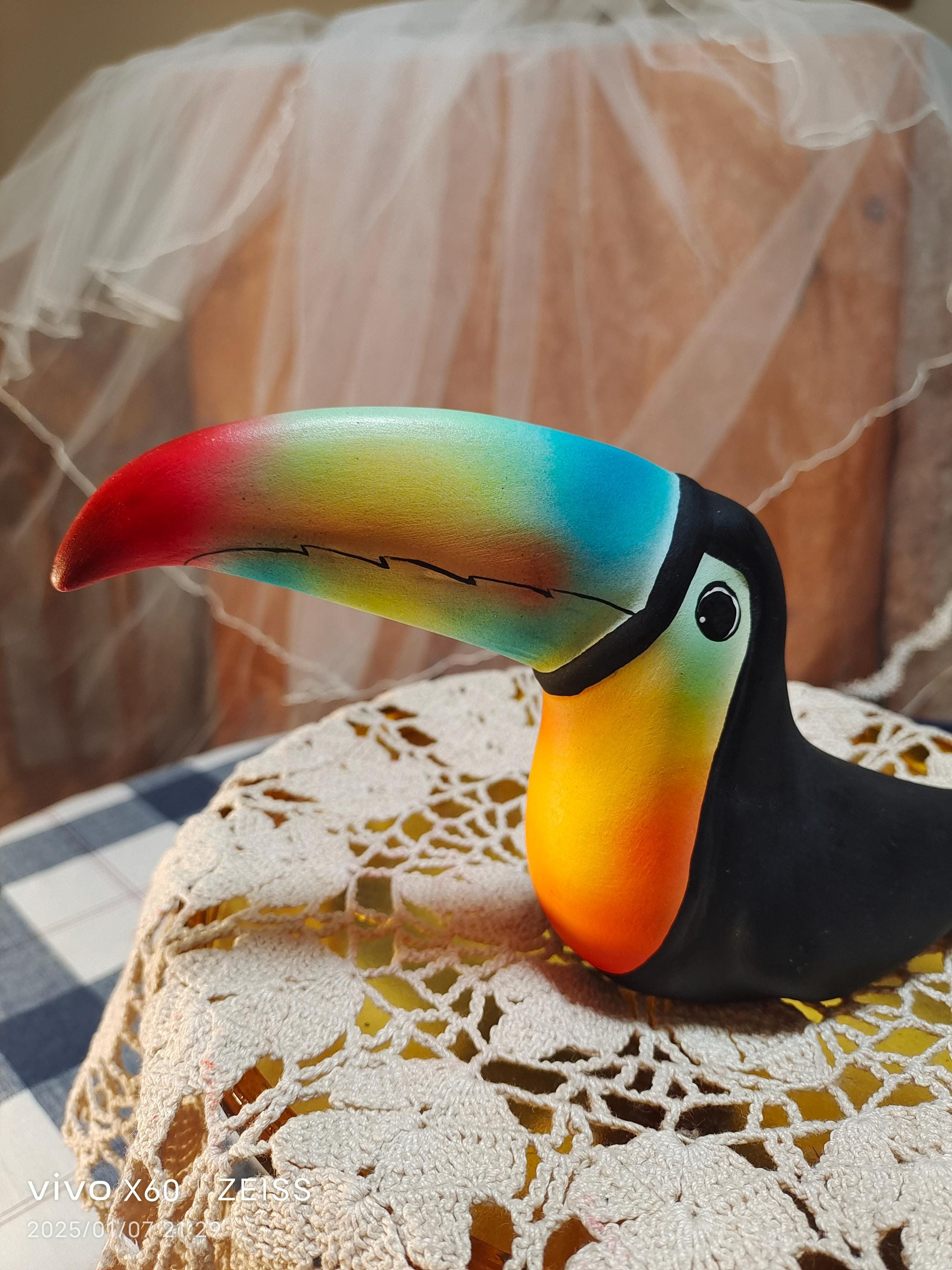 One Big Ceramic Toucan Bird Figurine, Colorful Toucan Décor