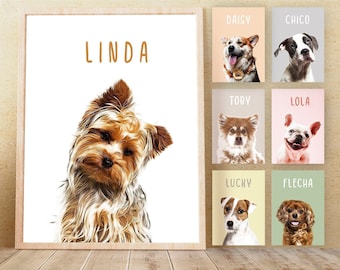 Custom Pet Portrait from Photo, PRINTABLE Wall Art, Personalized Dog Wall Art, Dog Portrait Gift for Dog Mom and dog Dad, DIGITAL DOWNLOAD