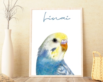 Portrait d'animal perruche à partir d'une photo, portrait d'oiseau personnalisé, art perruche perruche, cadeau pour amateur d'oiseaux, impression d'art perruche personnalisée, archive numérique
