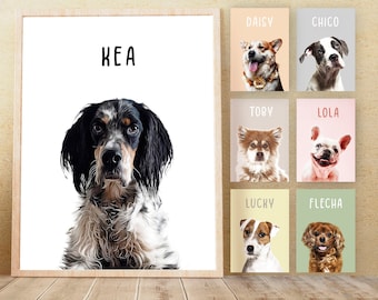 Custom Pet Portrait from Photo, PRINTABLE Wall Art, Personalized Dog Wall Art, Dog Portrait Gift for Dog Mom and dog Dad, DIGITAL DOWNLOAD