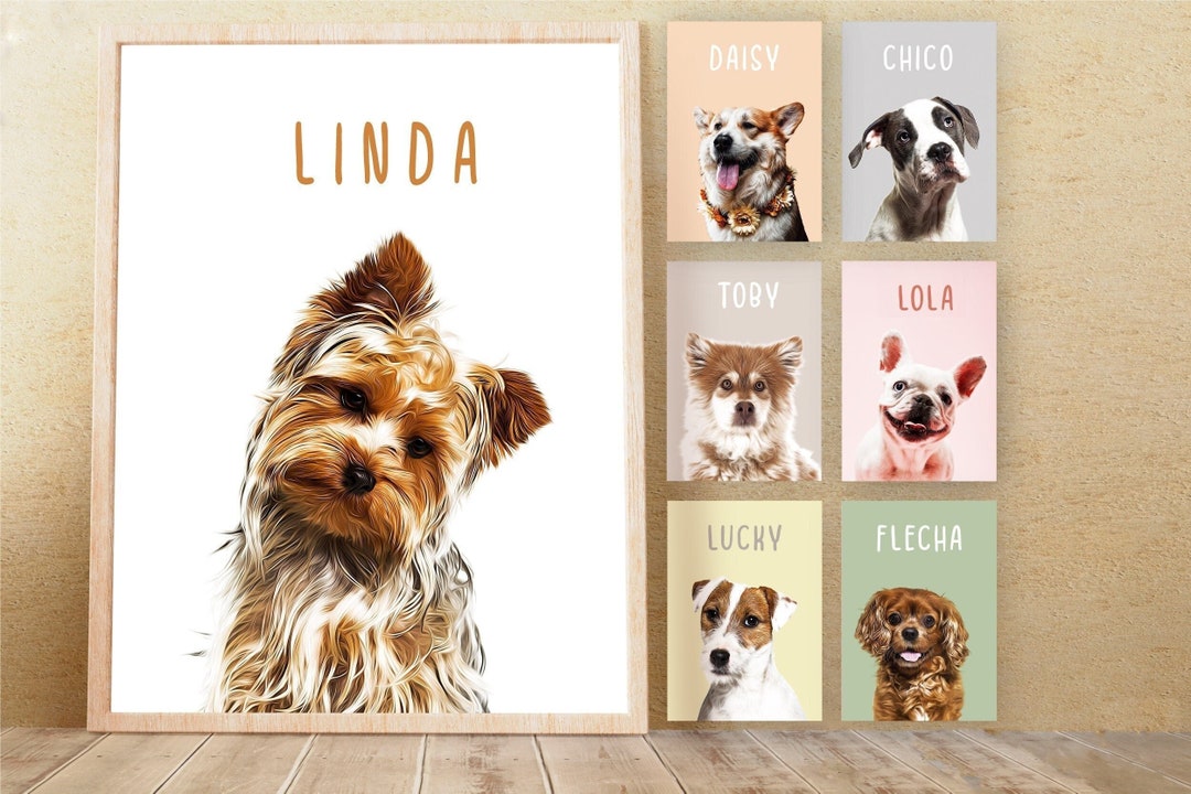 Custom Pet Portrait From Photo, PRINTABLE Wall Art, Personalized Dog