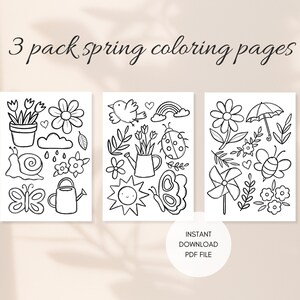 Spring 3 pack printable colouring Pages/Digital Download PDF File A4 format/Spring theme colouring pages for Kids