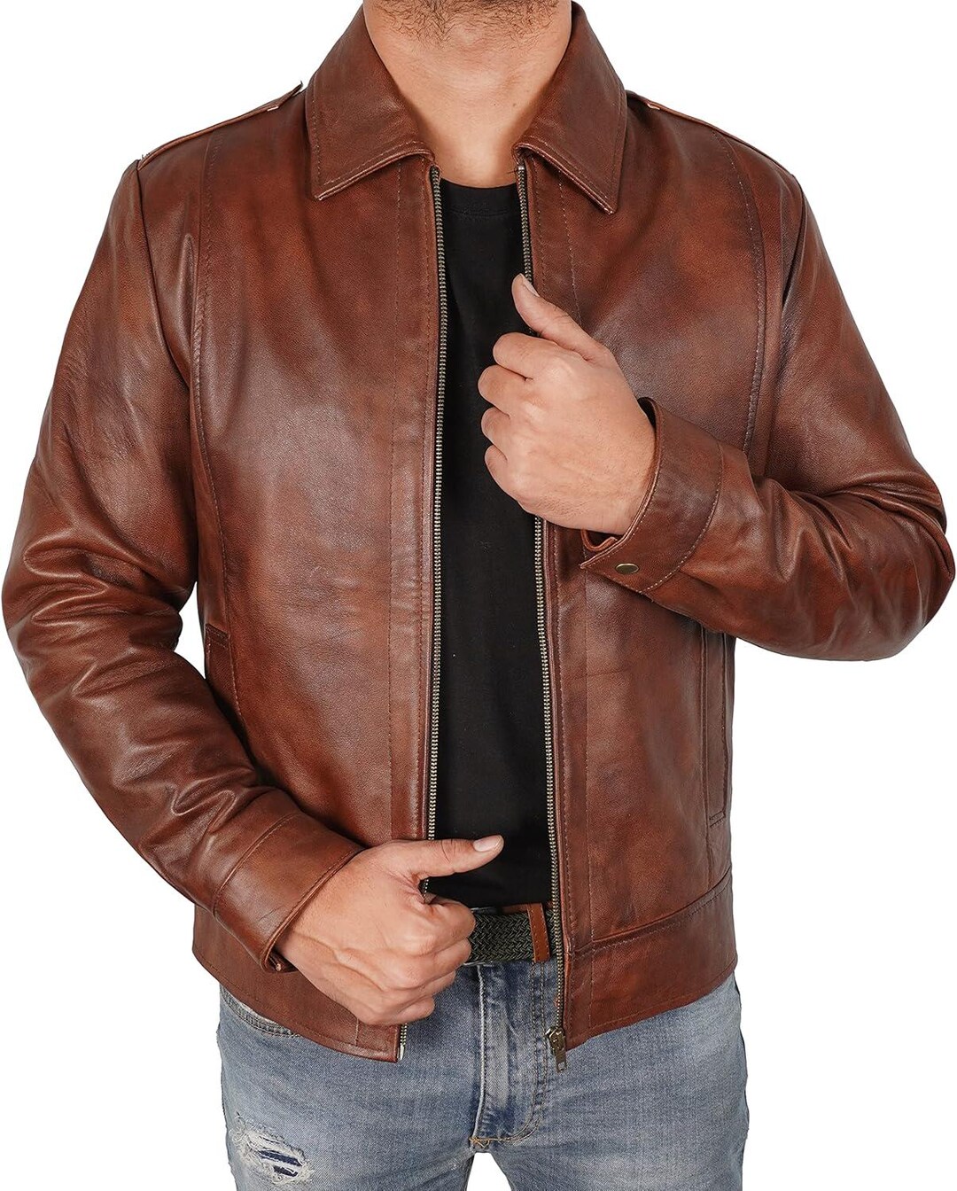 brown watershed vtg leather bomber jacket, L main image 1