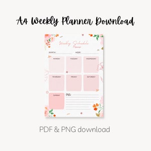 Floral Print A4 Weekly Planner - Instant Download - Printable