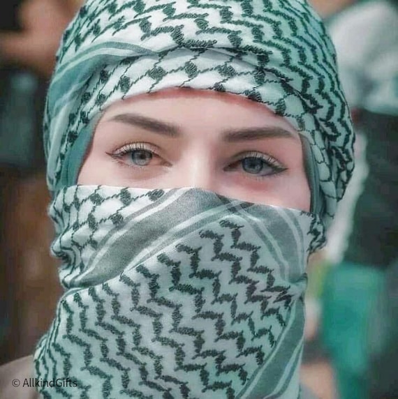Shemagh Keffiyeh Hirbawi Arab Scarf Palestine White Green Kufiya Arafat  Hatta With Tassle, Women Scarves, Personalized Gift, Gift for Her 