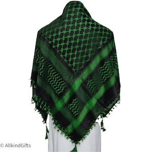 Green Palestine Keffiyeh Kufiya Unisex Scarf (48*48)- Free Palestine Traditional Shemagh with Tassels Arafat Hatta Arab Style Headscarf