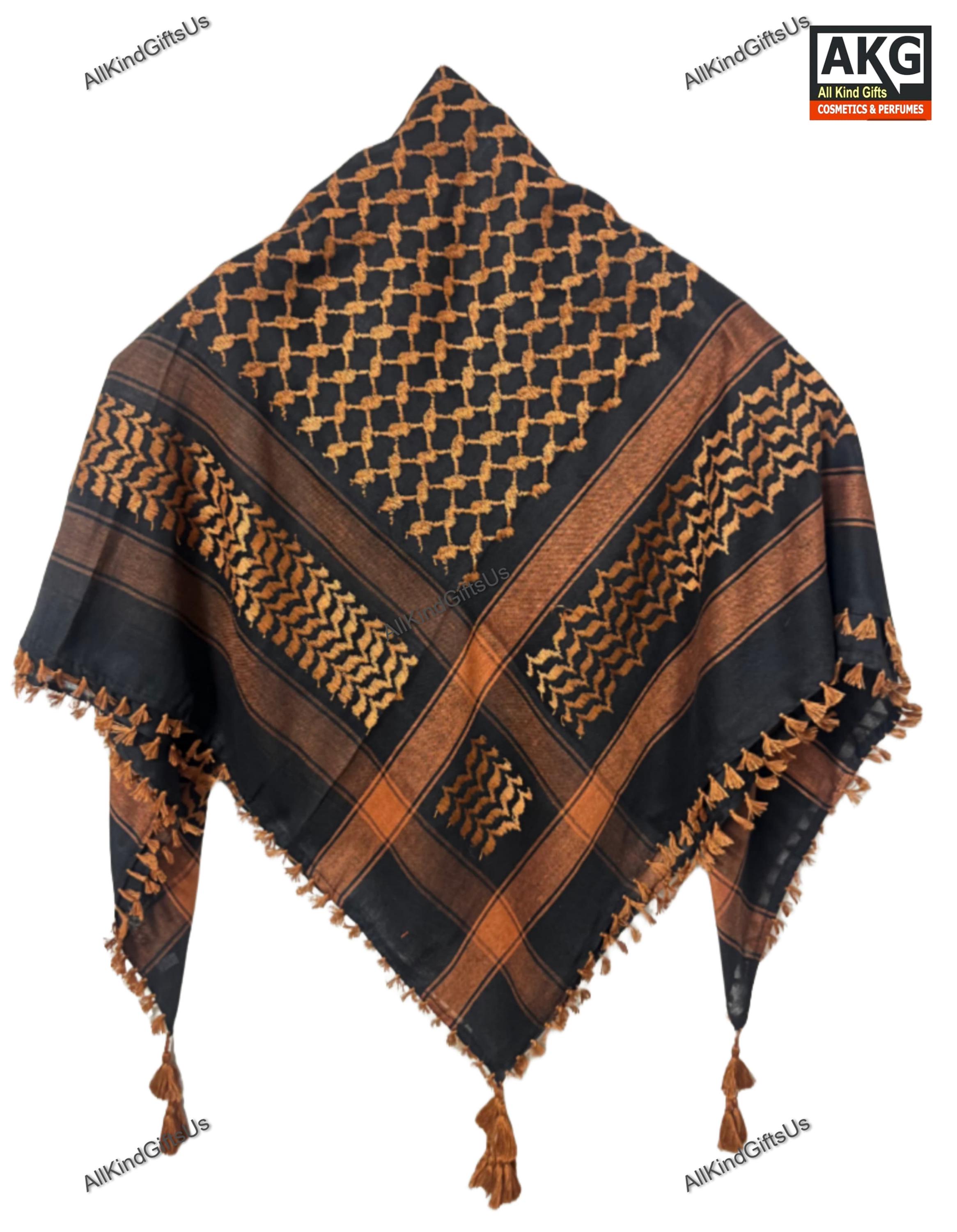 FOULARD ARABE SHEMAGH noir Keffiyeh tout original fabriqué en Palestine