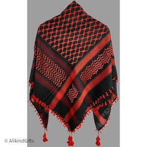 Shemagh Keffiyeh Arab Scarf Palestine Red on White Kufiya Arafat Hatta Shemagh Scarf, Palestinian Style Kefiyeh, Dubai Style Outfit
