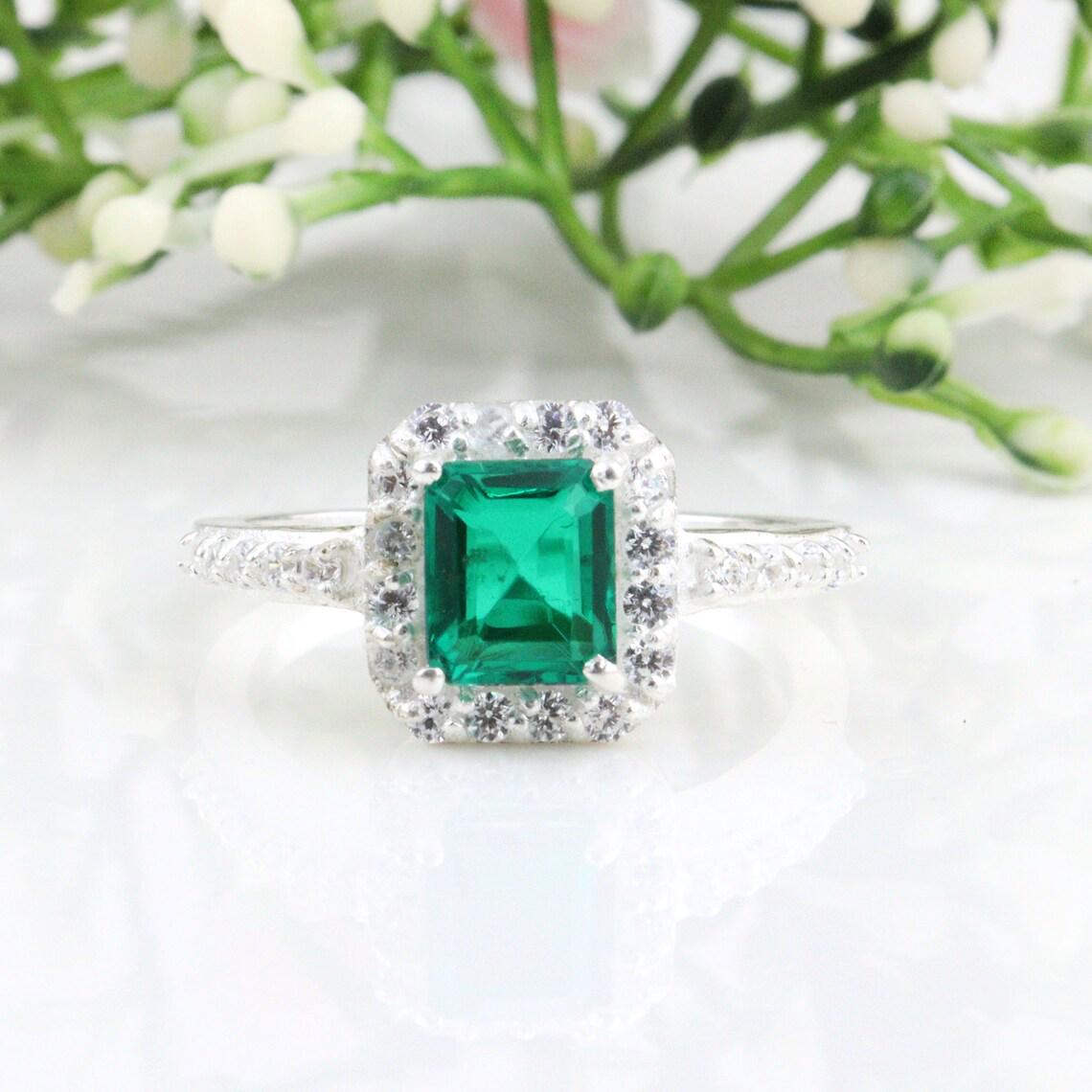 ラボエメラルド925シルバーリング：ヴィンテージスタイルのジルコン