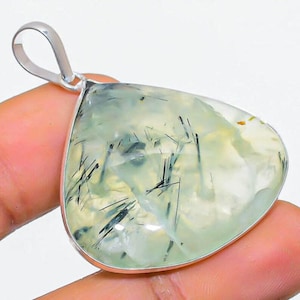Rare Prehnite Gemstone Pendant, Women Handmade 925 Sterling Silver Jewelry Pendant 1.73, Friendship Pendant Gift, Prehnite Silver Pendant.