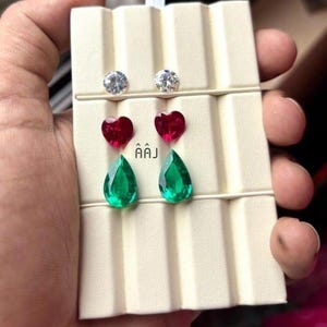 26CT Lab Grown VVS1 DColor Diamond Red Ruby Colombian Inclusion Emerald Gemstone Loose Pair For Earring Making, Colorful Christmas Earrings.