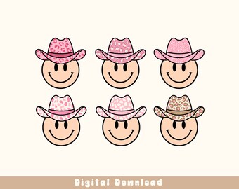 Pink Cowgirl Png, Retro Cowgirl, Leopard Cowgirl Png, Sublimation, Cowboy Happy Face, Cowboy Hat Png, First Grade Cowgirl, Cowgirl Clipart