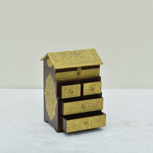 Handmade Wooden Jewelry Box: Vintage Brass Inlay Keepsake Chest