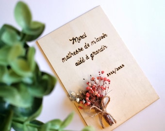 Personalized wooden thank you card, end-of-year gift, personalized teacher gift