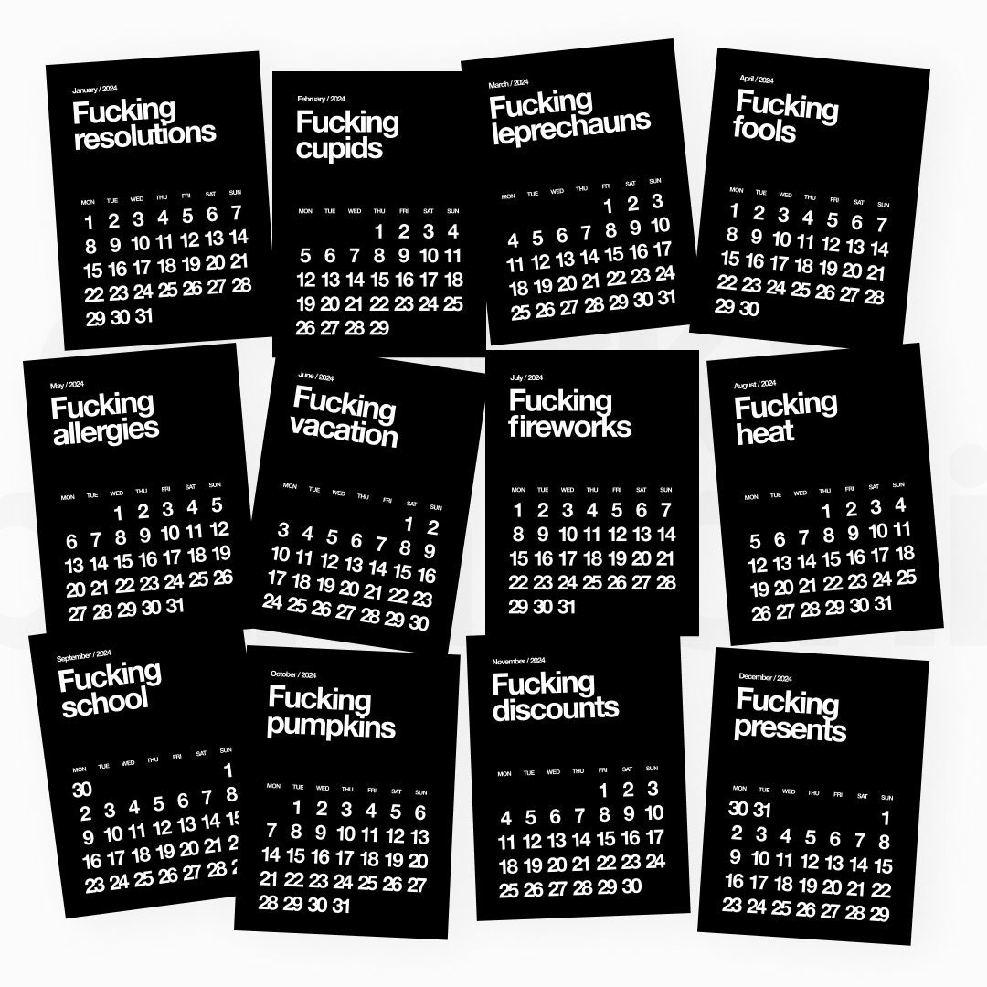 Fucking Calendar 2024 Funny Gift Stylish Offensive Obscene Rude