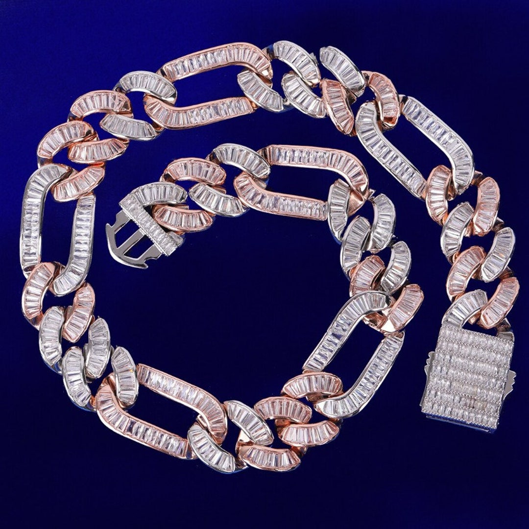 Figaro Cuban Link Chain 24k Gold Chain Men's Baguette Etsy