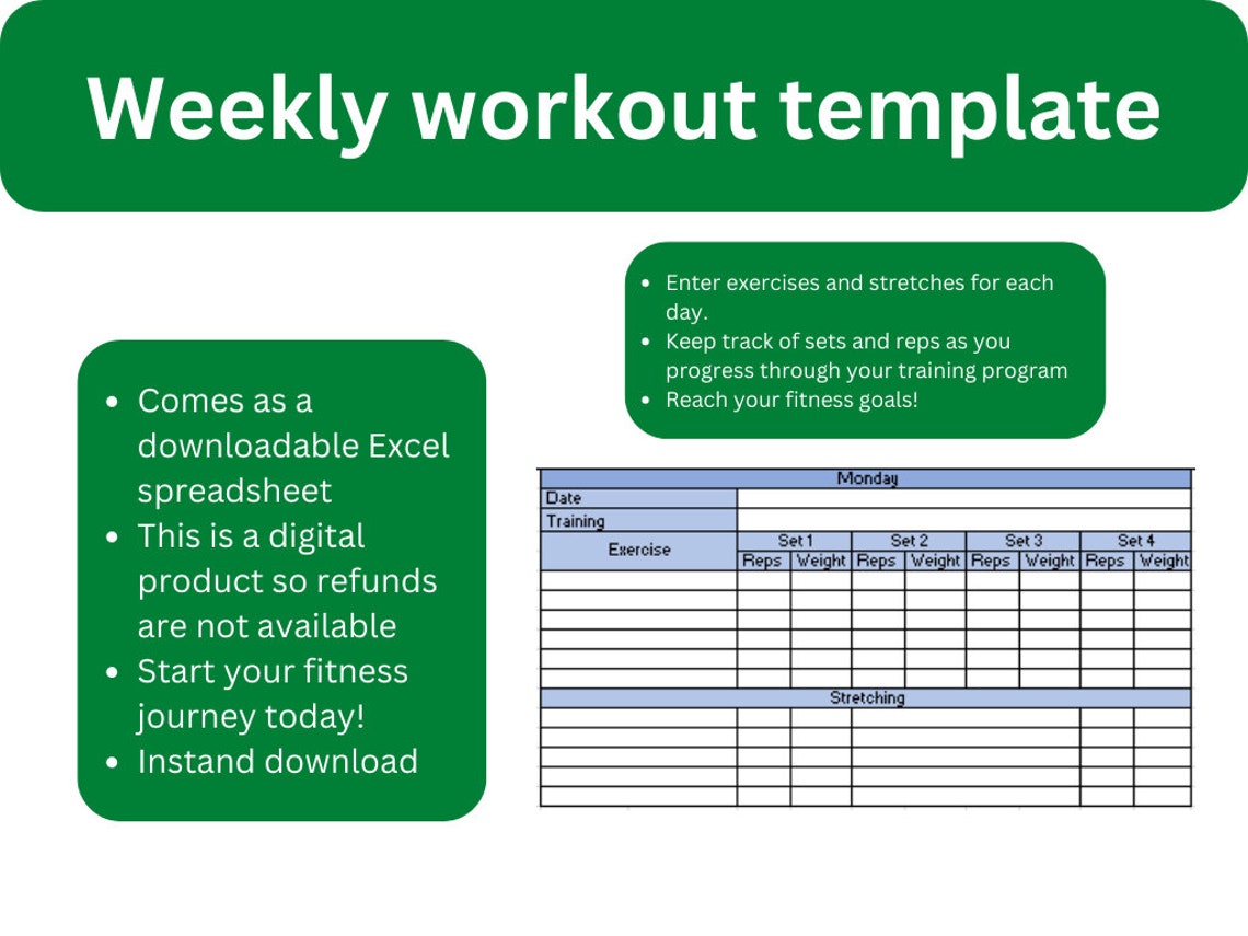 Weekly Workout & Fitness Template Digital Gym Workout, Fitness Planner