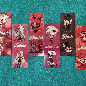 Conjunto de 6 marcadores de plástico para mangá e histórias em quadrinhos sobre o tema Hazbin Hotel
