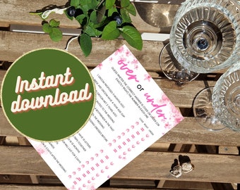 Over or Under Bachelorette party game, Bridal Shower Game, Printable party games, Hen party game