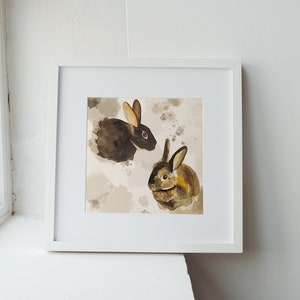 Rabbit Printable Wall Art | Animal Wall Art | Digital Download Art Print | Bunny Art | Rabbits | Animal| Farmhouse Decor| Watercolor | Brown
