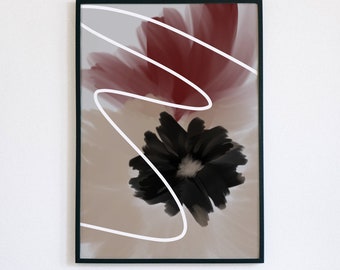 Rot und Hellbraun druckbare Kunst | Abstrakt | Schwarz und Weiß | Digital Download Kunstdruck | Soft Modern Art | Wanddekoration | Blumen