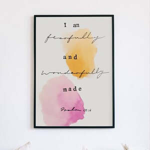 Arte abstracto de la acuarela / Arte imprimible / Carta de batalla / Escritura / Versículo bíblico / Arte de la pared / Naranja / Rosa / Salmo 139:14