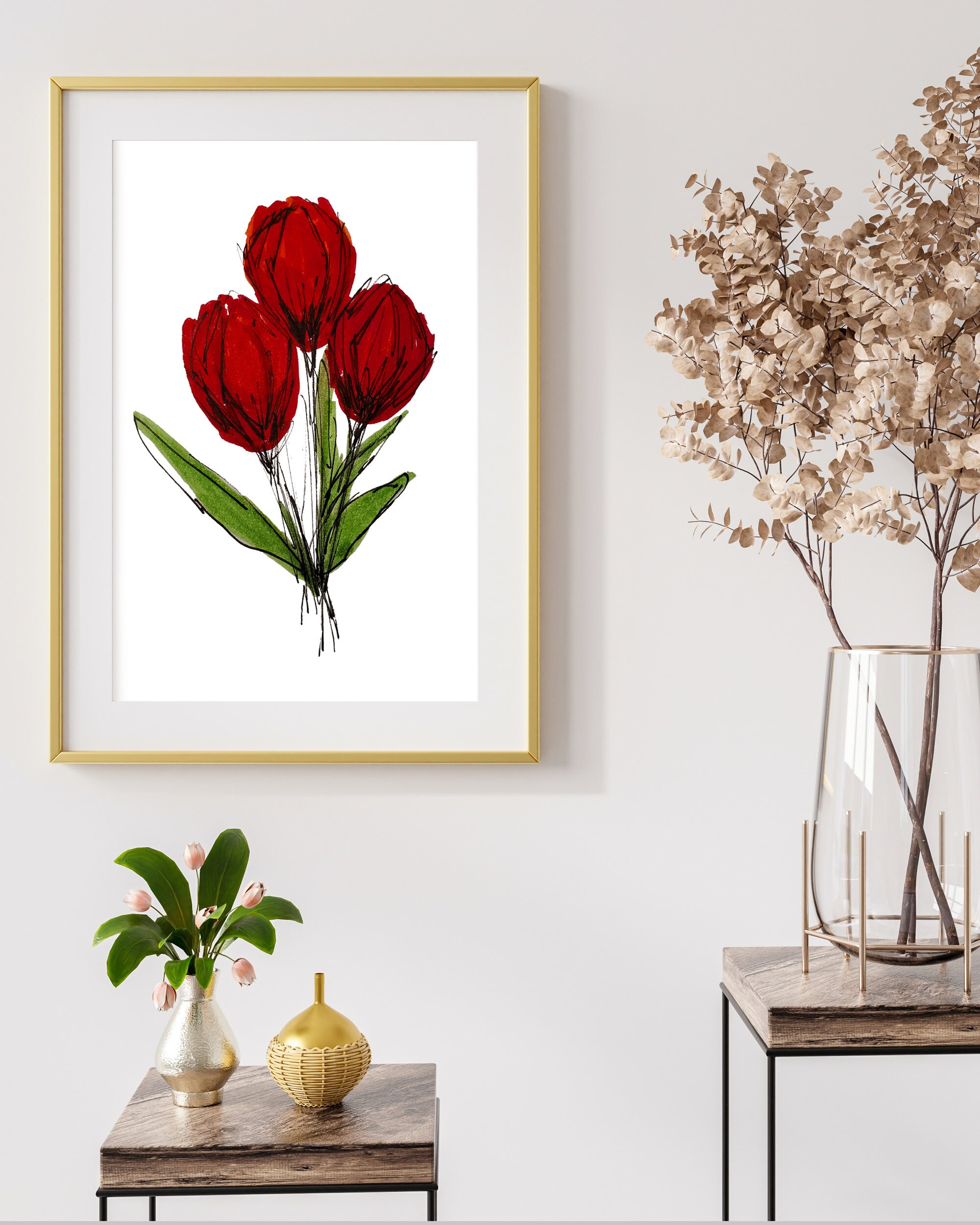 Red Tulips Printable Wall Art | Flower Wall Art | Digital Download Art ...