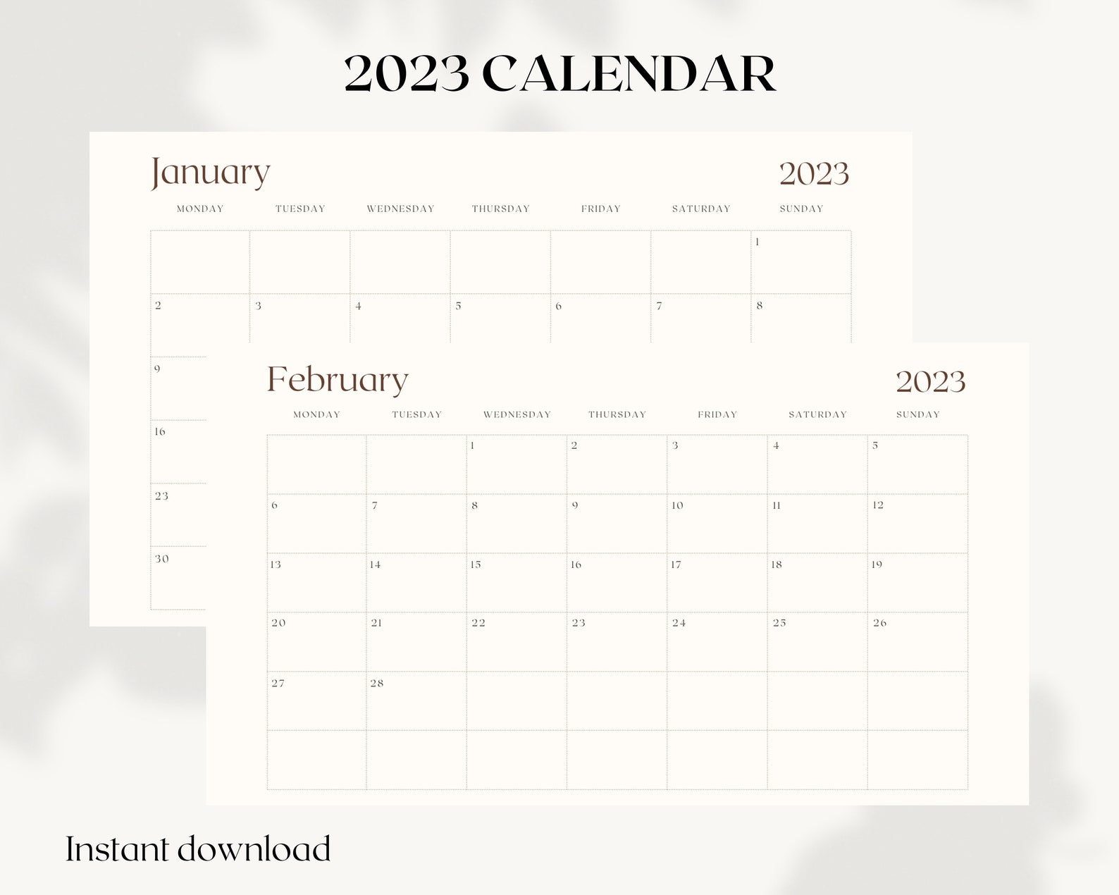 2023 Calendar Monthly Dated Calendar Pages Printable PDF Etsy