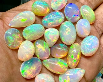 Natural Ethiopian Fire Opal Cabochon Lot – Mixed Shape Welo Opal Gemstones for Jewelry Making