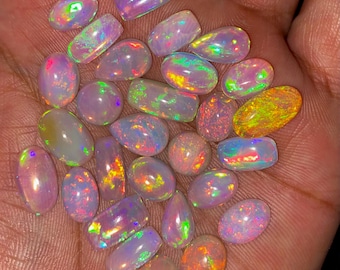 Natural Ethiopian Welo Opal Cabochon Lot: Multi-Fire Loose Gemstones