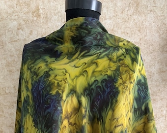 Hand Painted Batik Silk Scarf, Abstract Mulberry Silk Wrap