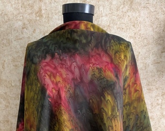 Hand Painted Batik Silk Scarf, Abstract Mulberry Silk Wrap