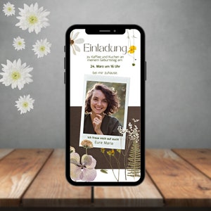Florale, digitale Geburtstagseinladung | eCard Einladung zum Personalisieren | Individuelle Blumen Einladungskarte | via Whatsapp etc.