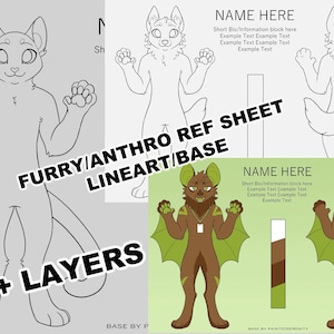 Furry/Anthro Reference Sheet Base, Lineart, Multiple Species, ocs