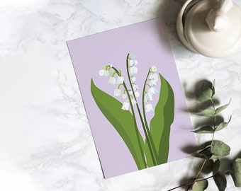 Lily of the Valley Postcard with Natural Brown Envelope, A6 Floral Botanical Illustrated Greeting Card for Correspondence and Gift Giving