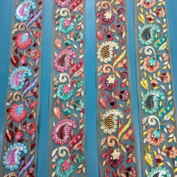 Cahmere 6cm Embroidered Net Fabric Ribbon Trim,Wedding Dress,Sari Border,Saree Fabric,Art Quilt,Indian Trim by the metters Tabble Runner