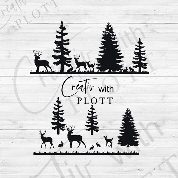 Deer SVG, Fir Tree SVG, Deer SVG, Fawn, Rabbit, Christmas, Deer, Animals, Forest, Deer, Rabbit, forest, Christmas. plotter file