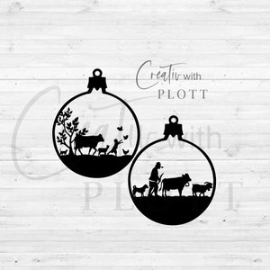 Christmas bauble SVG, Alpaufzug und Alpkinder, PNG, PDF, Bauer, Kuh, Kinder, Ziege, wandern, Bauleben, Landleben, Farmer, Alps, hike