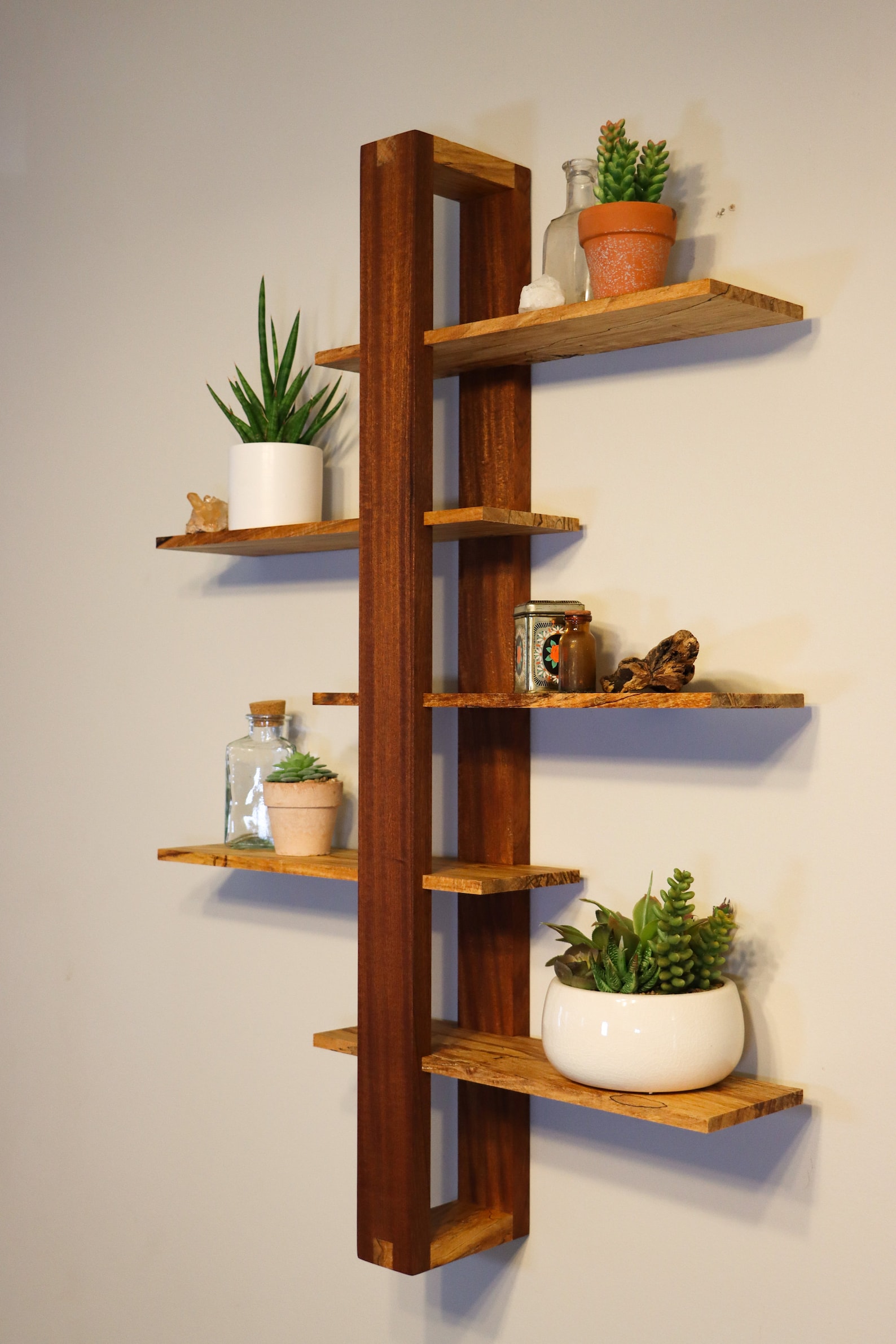 Handcrafted MCM Shifting Shelves Two Tone Solid Wood Wall - Etsy