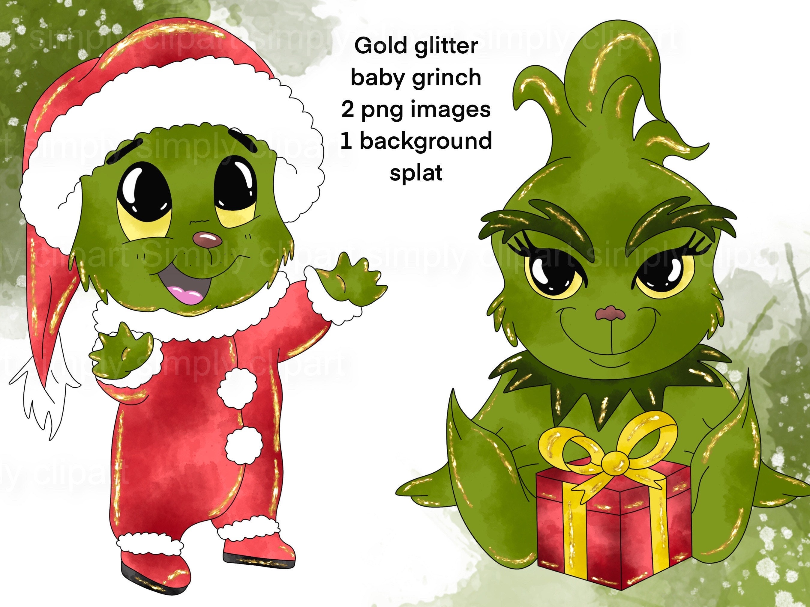 Grinch Watercolor Baby Grinch Baby Glitter Grinch Etsy