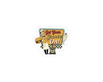 Muévete con las pegatinas troqueladas de estilo retro de restaurante / Estilo vintage americano, letrero de neón