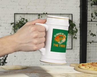 Jarra de cerveza "Comer, dormir, disc golf, repetir" / Taza "Siempre culpa a los árboles"