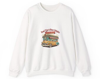 Sudadera con cuello redondo de furgoneta de restaurante para viajes por carretera, sudadera americana vintage, estilo menú de restaurante retro