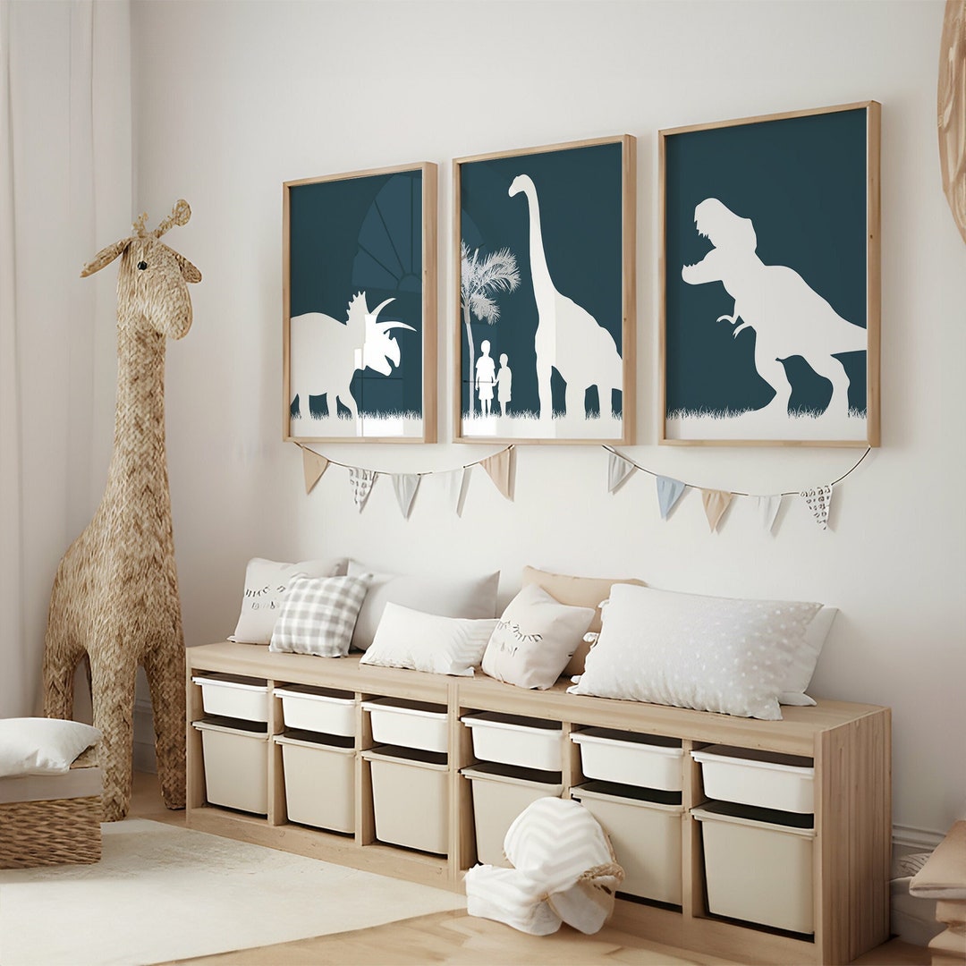 Set of 3 Dinosaur Wall Art | Boy Room Wall Art | Nursery Boy Prints ...