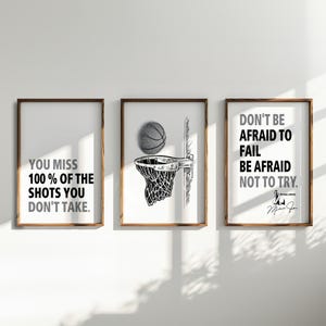 Basketball Hoop Poster | Michael Jordan Quote | Basketball Coach Gift | NBA Wall Art | Boys & Girls | Black and White