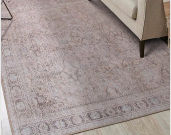 8x10 Beige Oushak Rug, Vintage Style Oriental Carpet, Boho Decor